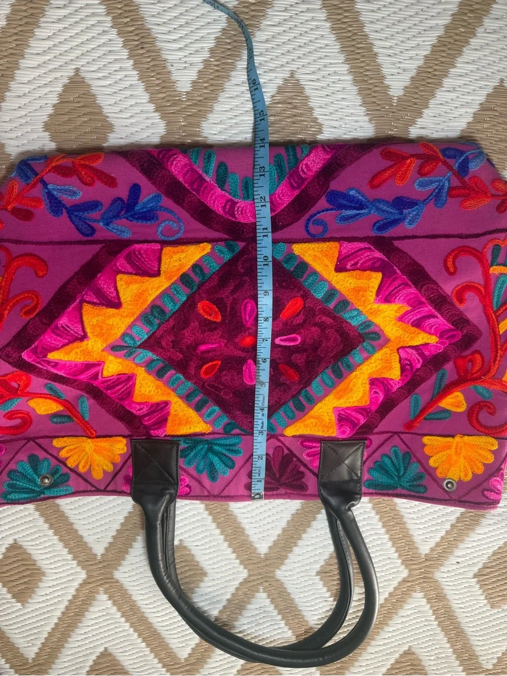 Indian Embroidered Tote Bag • Pink Multicolor • Boho